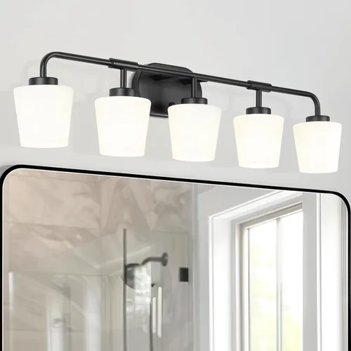 Vista 14 de AD-22004-2W-SN - Lámparas de baño sobre espejo, 2 luces de níquel cepillado con vidrio blanco leche, apliques de pared vintage de granja
