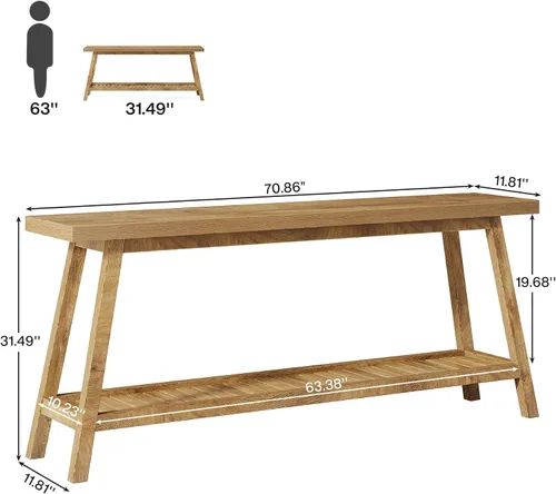 Vista 2 de Tribesigns - Mesa de consola de entrada estilo granja: mesa consola extralarga de 70.9 pulgadas para entrada, mesa de sofá de 2 niveles estrecha
