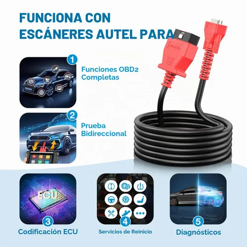 Vista 7 de Cable de prueba principal OBD2 Autel, original de 5.6 pies/1.7 metros, conector de prueba de diagnóstico OBDII de 16 pines DB15 compatible con serie