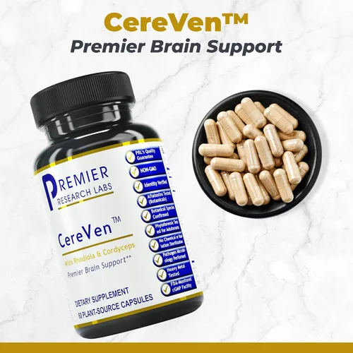 Vista 2 de Premier Research Labs CereVen - Suplemento cerebral herbario para memoria y concentración con Rhodiola Rosea, suplemento de Rhodiola Rosea