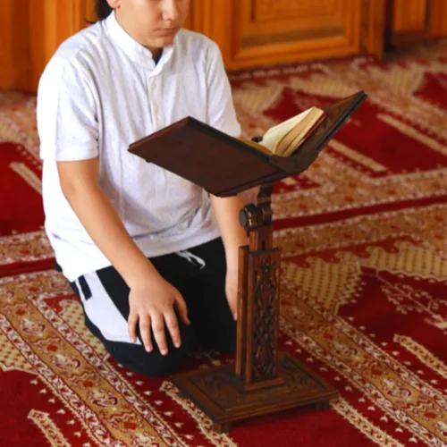 Vista 8 de Soporte ajustable para libros de madera tallada Corán, Biblia, atril de Torá Diccionario, Soporte para libro de cocina