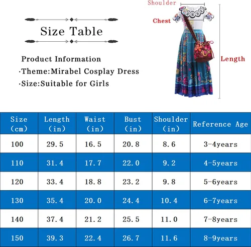 Vista 4 de Cosrea Mirabel Dress Costume for Girls Cosplay Princess Dresses Outfits With Bag for Halloween