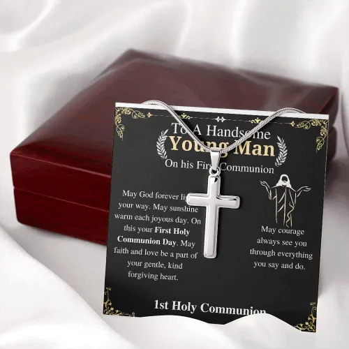 Vista 4 de Significativo Jewelry Gifts - Collar de cruz, regalo de primera comunión para hombres Regalo de confirmación para niños con tarjeta de mensaje