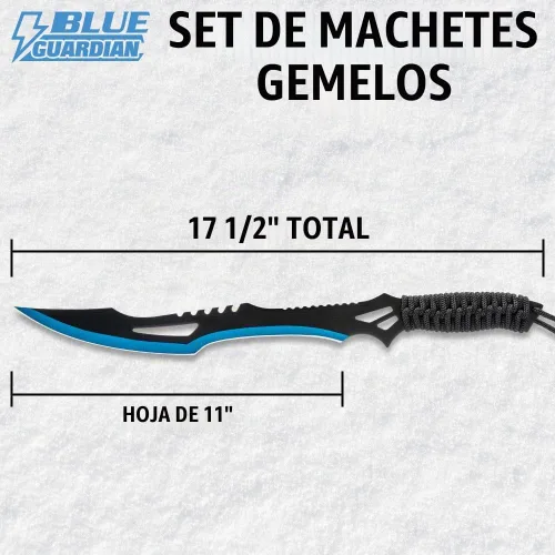 Vista 2 de BUDK Blue Guardian - Juego de machetes gemelos con funda Cuchillas de acero inoxidable de 11 pulgadas