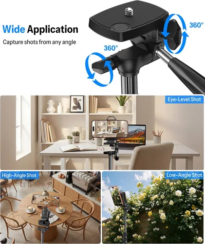Vista 7 de OMOTON TS01 - Trípode magnético para teléfono de 65 pulgadas para iPhone y cámara, soporte para teléfono celular con control remoto, altura estable