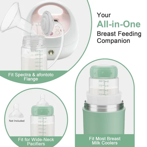 Vista 6 de 2 botellas de almacenamiento de leche materna, botellas de espectro de cuello ancho sin BPA para bombeo, colección de almacenamiento de biberones