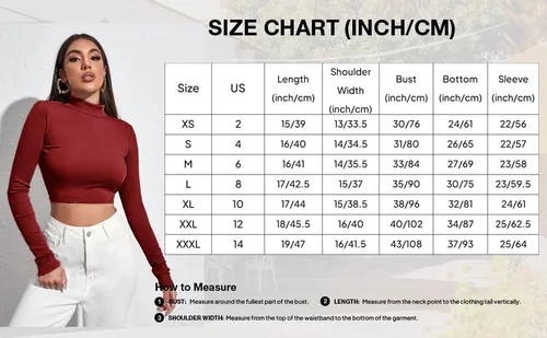 Vista 6 de GAMISS Camisetas cortas para mujer, de manga larga, cuello alto, básicas, ajustadas