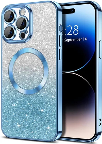 Vista 74 de Hython Funda para iPhone 12 Pro Max Transparente Magnética con Purpurina [Compatible con MagSafe] Protector Completo de Lente de Cámara Delgado