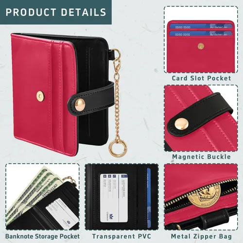 Vista 5 de ODAWA RFID Wallet Slim Crimson Foldable Wallet with 7 Card Slots
