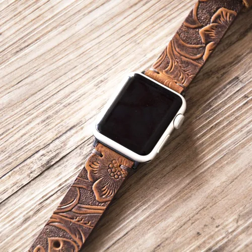 Vista 4 de Correas de reloj de cuero con nombre personalizado compatibles con Apple Watch de 1.575 pulgadas, 1.614 pulgadas, 1.496 pulgadas, 1.654 pulgadas