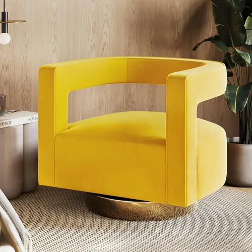 Vista 13 de BELLEZE Silla de Acento Giratoria Tipo Barril, Silla Redonda Moderna Tapizada con Brazos Cómoda de Terciopelo con Respaldo Curvado con Base Dorada
