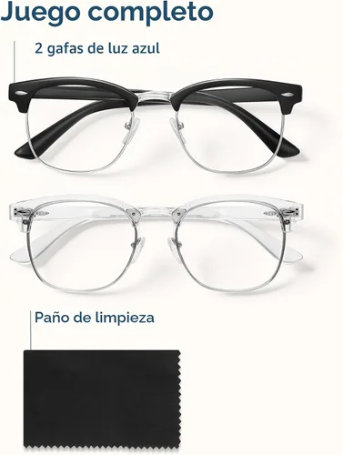 Vista 7 de racico Blue Light Glasses for Men Computer - Gaming Blocking Anti Eyestrain UV Clear Lens Vintage Half Frame Fake Eyeglasses