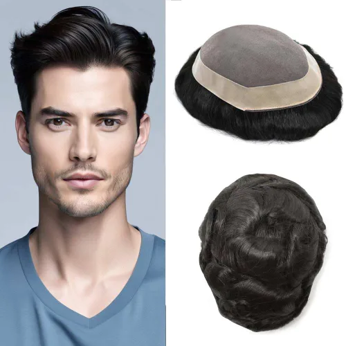 Vista 22 de Toupee para hombre 100% europeo Remy piezas de cabello humano para hombres, sistema de cabello fino mono centro de reemplazo para hombres