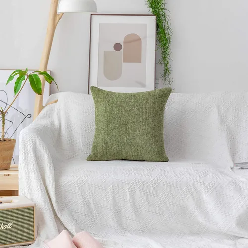 Vista 2 de Home Brilliant - Funda decorativa para cojín, diseño afelpado de terciopelo de felpilla a rayas, 1 pieza Verde Fresco