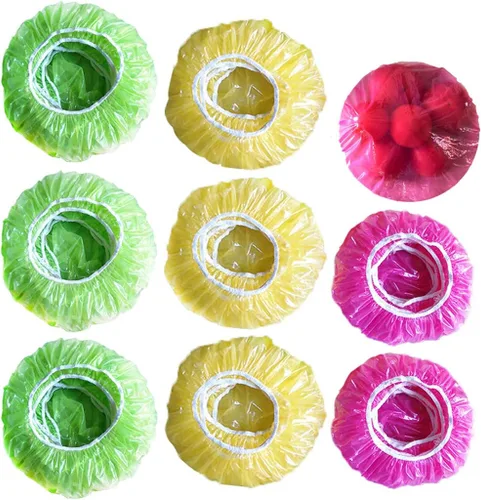 Vista 9 de Mwellewm Fundas elásticas de plástico para almacenamiento de alimentos, fundas reutilizables para alimentos, envoltura Saran, bolsas elásticas