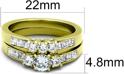 Vista 3 de Juego de 3 piezas de anillos de compromiso para él y para ella de oro IP de circonia cúbica