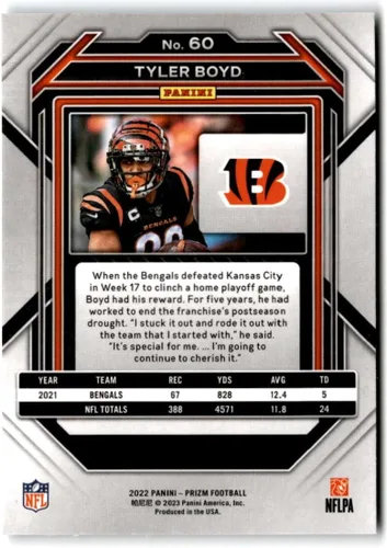 Vista 2 de 2022 Panini Prizm #60 Tyler Boyd Cincinnati Bengals NFL Football Trading Card