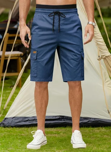 Vista 3 de JMIERR Pantalones cortos de sarga para hombre con cordón de algodón clásico elástico con 6 bolsillos
