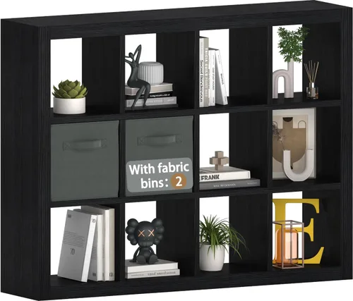 Vista 26 de Estantería con contenedor de almacenamiento, organizador de almacenamiento de 6 cubos, estantería abierta de madera moderna, estante de cubículos