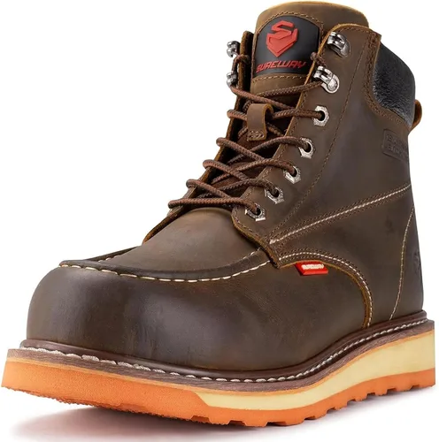 Vista 9 de SUREWAY Mens Heavy Duty Soft/Composite/Steel Toe Work Boots for Men-Comfortable,GoodyearWelt,Full Grain Leather,6 in Wedge Moc Toe Construction