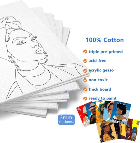 Vista 3 de Paquete de 10 tableros de lienzo predibujados para pintar para adultos, para recuerdos de fiesta de pintura, recuerdo de principiantes, pintura por
