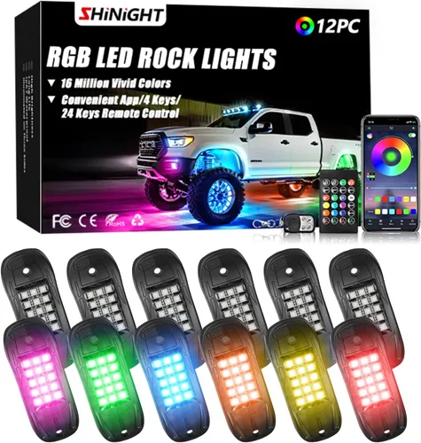 Vista 8 de SHINIGHT Luces LED de roca para camiones, kit de 6 cápsulas de luces para Jeep, kit de iluminación exterior con control de aplicación, modo