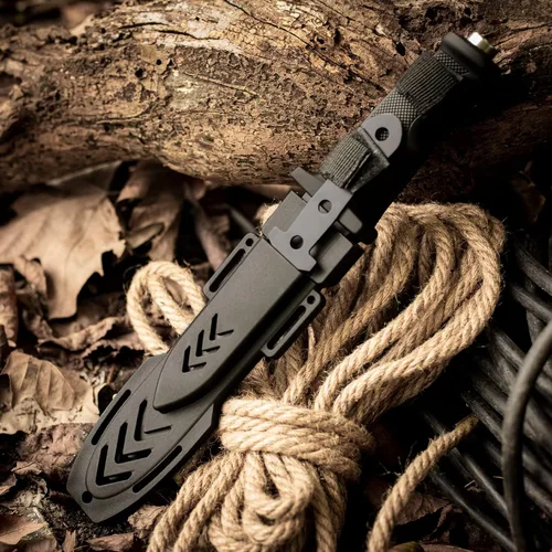 Vista 4 de Cuchillo de caza Dispatch de hoja fija con vaina, juego de cuchillos de supervivencia de 12" y 8" para hombres, cuchillo táctico Bowie con mango