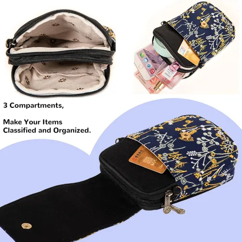 Vista 4 de Bolso cruzado de la lona de las flores del bordado, bolso del mensajero de las mujeres, monedero