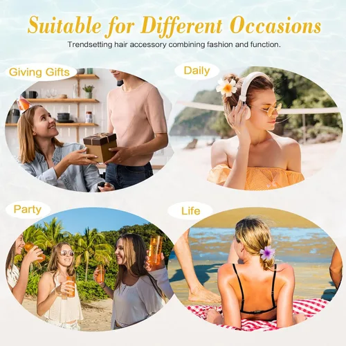 Vista 6 de 6 pinzas para el cabello de flores para mujer, pinzas de pelo de flores hawaianas, pinzas de hibisco hawaiano para cabello fino y grueso, fuerte