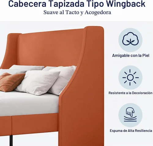 Vista 4 de Allewie Marco de Cama de Plataforma Tamaño King con Cabecera Tapizada, Wingback Moderno de Lujo, Soporte de Listones de Madera, Base de Colchón