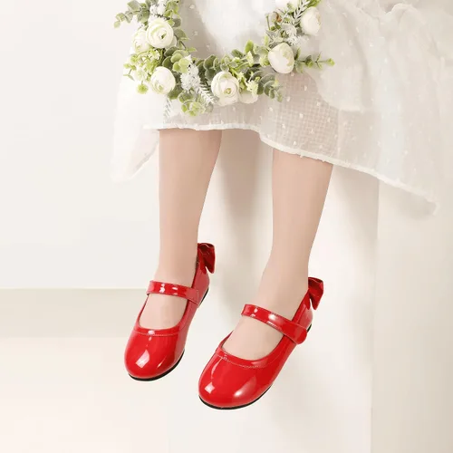 Vista 3 de PANDANINJIA Zapatos planos de ballet Mary Jane para niña pequeña, con lazo y flores, para boda, fiesta, bailarina