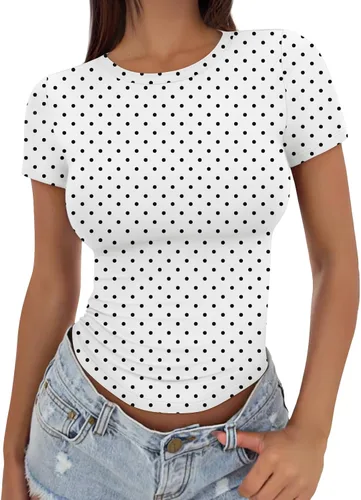 Vista 31 de Trendy Queen - Camisetas básicas para mujer, camisetas de verano, manga corta, ajustadas, linda ropa de entrenamiento para gimnasio Blanco