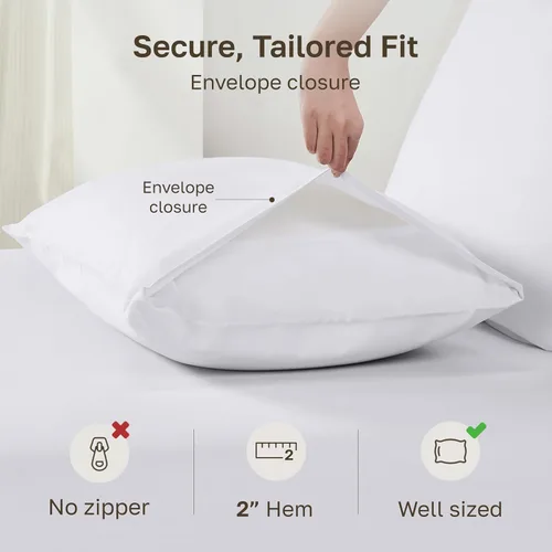 Vista 4 de California Design Den Juego de 2 fundas de almohada estándar tamaño Queen - 100% algodón, juego de 2 fundas de satén suave, se adapta a almohadas