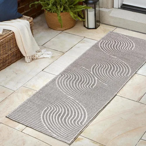Vista 19 de Eyely NCS100D-3 - Alfombra de área para interiores/exteriores Hallie, diseño minimalista de curvas geométricas altas y bajas, beige/crema, 3 pies x