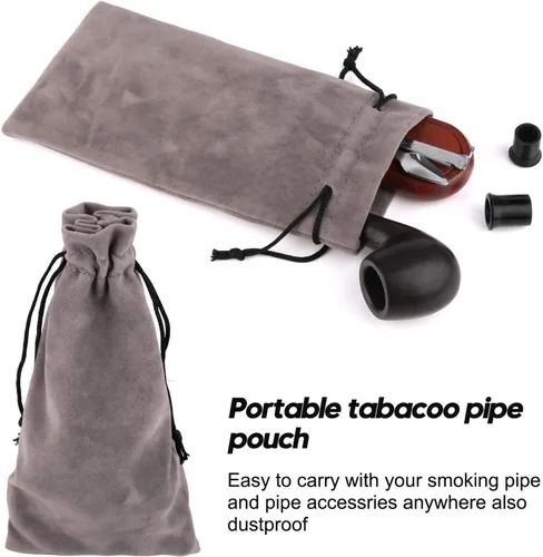 Vista 15 de Joyoldelf Pipa de tabaco, pipa de madera de lujo para fumar con soporte para pipa, tubos de tabaco de ébano para fumar con raspador de pipa, caja