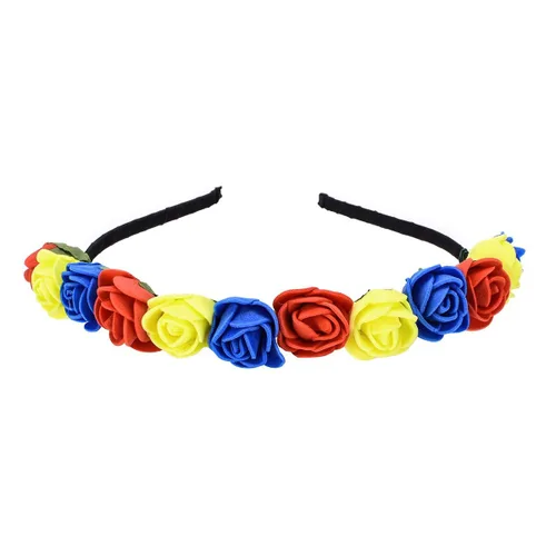Vista 10 de Corona floral BOHO con diadema de rosas para el cabello (rojo oscuro)
