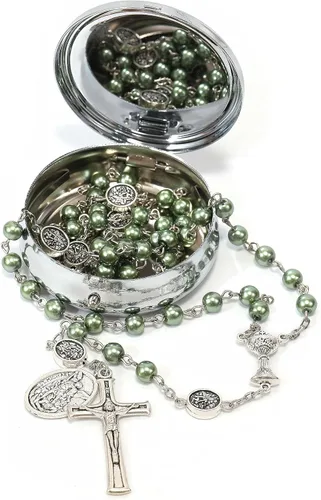 Vista 12 de Nazareth Store Collar de rosario de perlas de 0.315 in con medalla de San Miguel y centro de mesa de cáliz Rosarios de la Santa Comunión