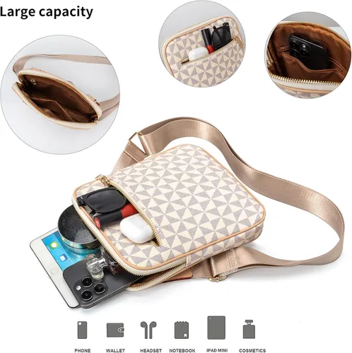 Vista 3 de USKMOTO Bolsos cruzados pequeños para mujeres y hombres, de cuero vegano de moda, bolso de mano de diseñador con correa ajustable