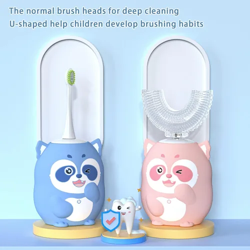 Vista 2 de Cepillo de dientes sónico eléctrico en forma de U para niños, 4 cepillos de cabeza de 2 a 7 años