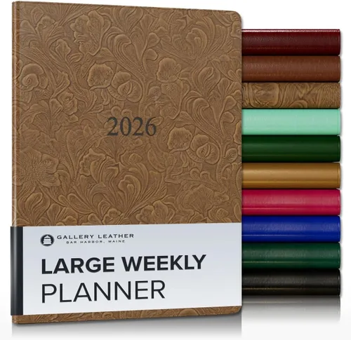 Vista 184 de Gallery Leather Planificador Semanal y Mensual Grande 2025-2026, Calendario Planificador y Cuaderno Elegantemente Encuadernado con Elegantes Bordes