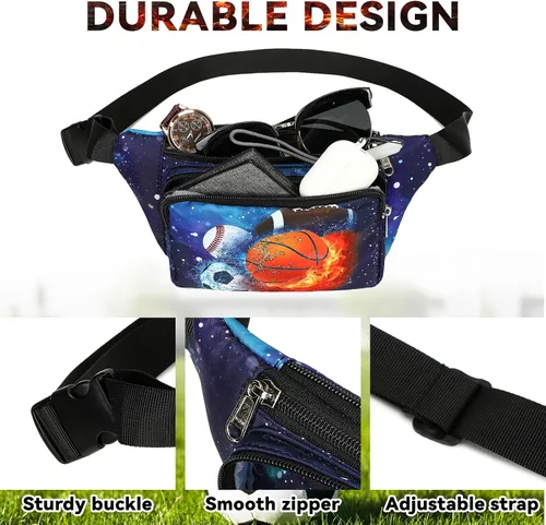 Vista 3 de LEDAOU Riñonera para niños, bolsa cruzada para niños, riñonera, ligera, para el pecho, Baloncesto Rugby Estrellas de fútbol, Talla única