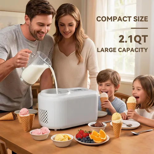 Vista 7 de Máquina de helados con compresor incorporado, máquina automática de helados de congelación más rápida, capacidad de 1.2 cuartos de galón