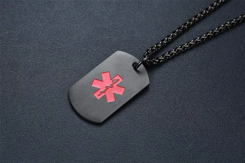 Vista 80 de VNOX Collar con colgante personalizado de acero inoxidable con grabado personalizado para identificación de alerta médica de emergencia para hombres
