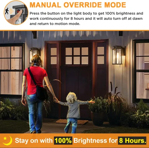 Vista 4 de Paquete de 2 lámparas solares de pared para exteriores, con sensor de movimiento, apliques de pared exterior del atardecer al amanecer, accesorios