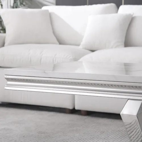 Vista 8 de Mesa auxiliar rectangular moderna de mármol blanco con parte superior de mármol de 0.71 pulgadas de grosor, base de acero inoxidable en forma de U