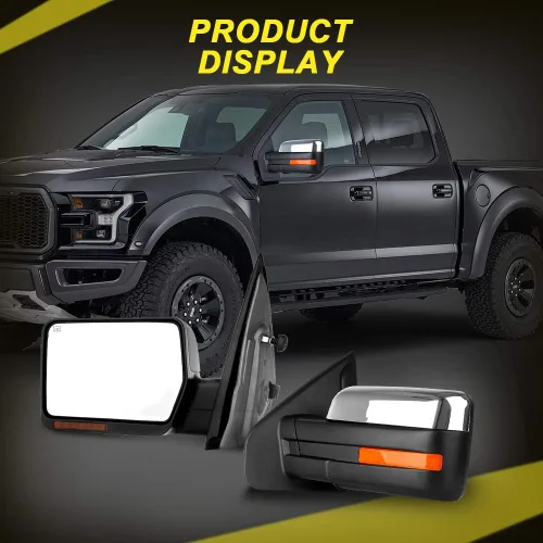 Vista 7 de Espejos de remolque con carcasa cromada calefactable ajustable con espejos de remolque de rayas reflectantes, compatibles con Ford 2004-2014