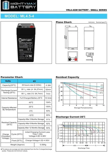 Vista 6 de Mighty Max Battery 4 Volt 4.5 Ah Batería de plomo sellada Marca Producto