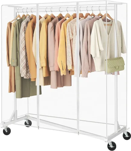 Vista 11 de Hoctieon Z Perchero de Ropa con Cubierta, Perchero de Ropa de Metal Resistente, Perchero de Ropa Rodante con Ruedas, con Cubierta Antipolvo
