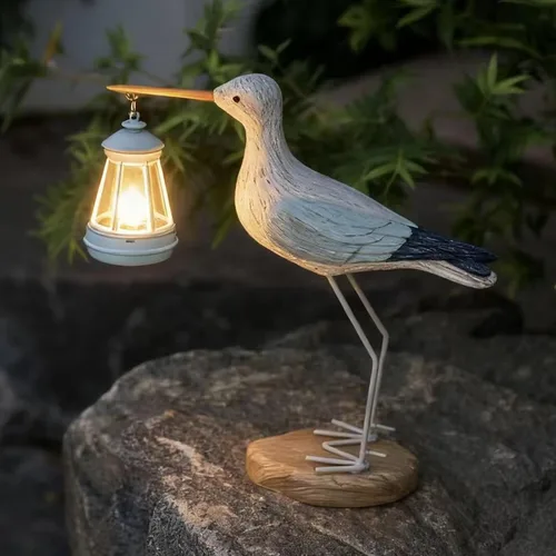 Vista 4 de Adorable luz solar de estatua de jardín de gaviota de 11 pulgadas de ancho x 3.2 pulgadas de profundidad x 13.8 pulgadas de alto, decoración