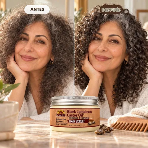 Vista 4 de Okay Aceite de ricino jamaicano negro, sorbete de humedad y rizado para el cabello, blanco, 7.25 onzas